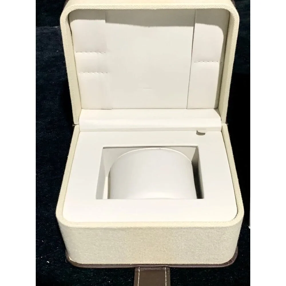 Baume & Mercier Box Watch Presentation Gray Cardboard Brown Leather Empty